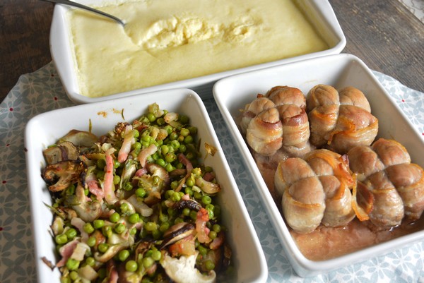 Paupiettes, poêlée de légumes et gâteau à la vapeur douce